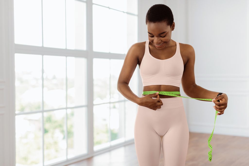 weight,loss,concept.,portrait,of,smiling,fit,african,american,lady